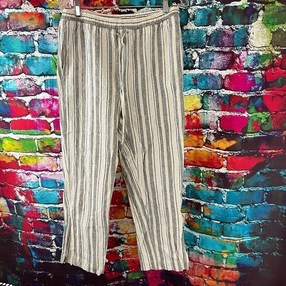 Anthropologie Dylan Flax Blend Striped Elastic Waist Pull On Pants Size Medium - Picture 1 of 6